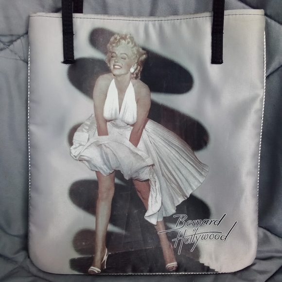 Marilyn Monroe Bernard of Hollywood Photo Tote Bag Quality Padded Silver Satin - Picture 2 of 12
